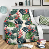 Heliconia Flowers, Palm And Monstera Leaves Premium Blanket