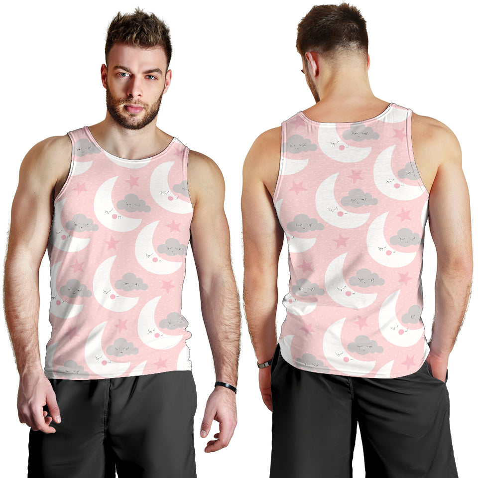 Cute moon cloud star pattern pink dot background Men Tank Top