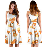 Brown Pomeranian Pattern Sleeveless Midi Dress