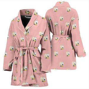 Cute Hamster Cheese Pattern Pink Background Women'S Bathrobe
