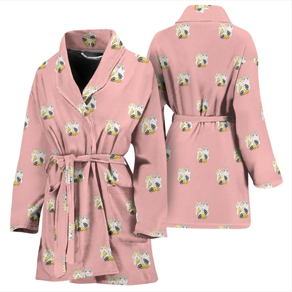 Cute Hamster Cheese Pattern Pink Background Women'S Bathrobe