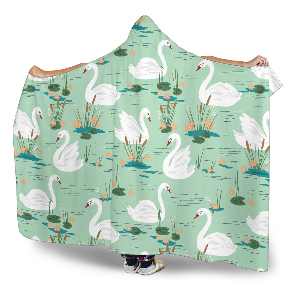 White Swan Lake Pattern Hooded Blanket