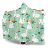 White Swan Lake Pattern Hooded Blanket