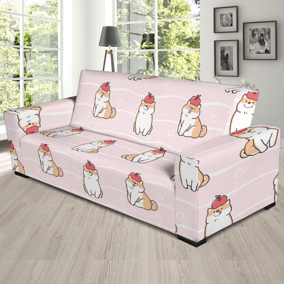 Cute Shiba Inu Dog Apple Pattern Sofa Slipcover