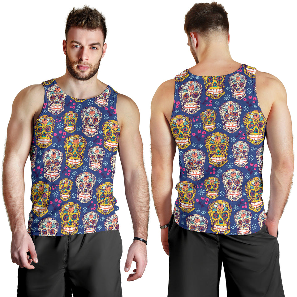 Sugar skull flower pattern Men Tank Top