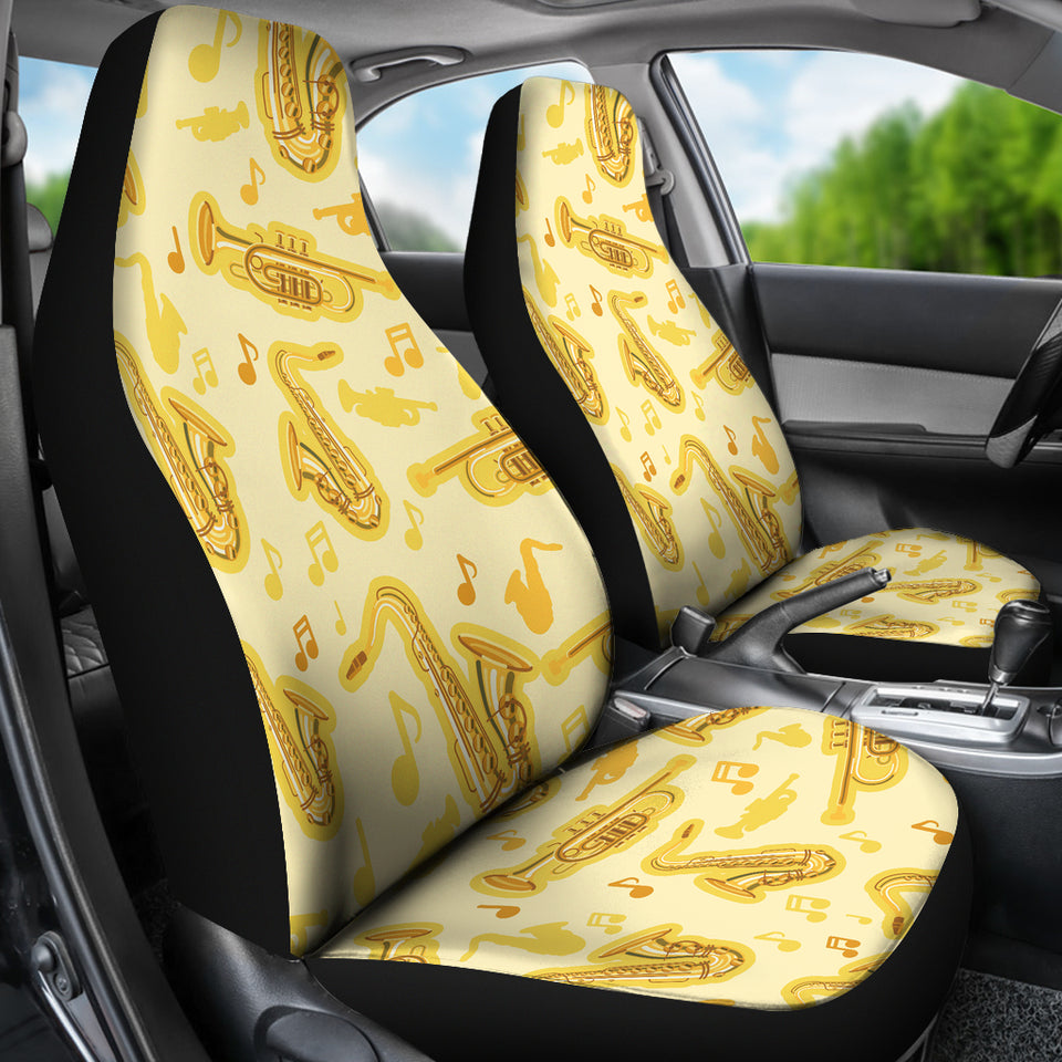 Saxophone Cornet Pattern Yellow Background  Universal Fit Car Seat Covers