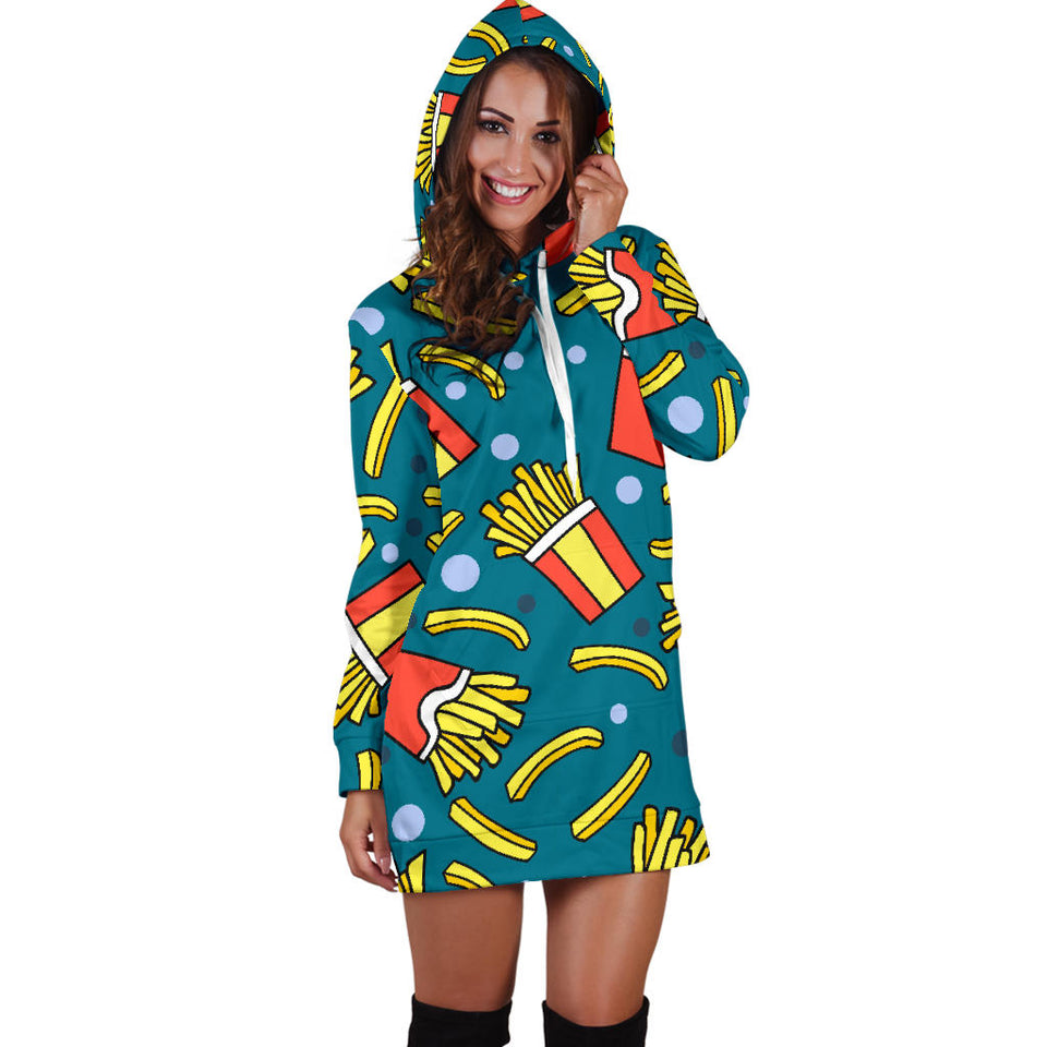 French Fries Red Paper Box Pattern Women'S Hoodie Dress