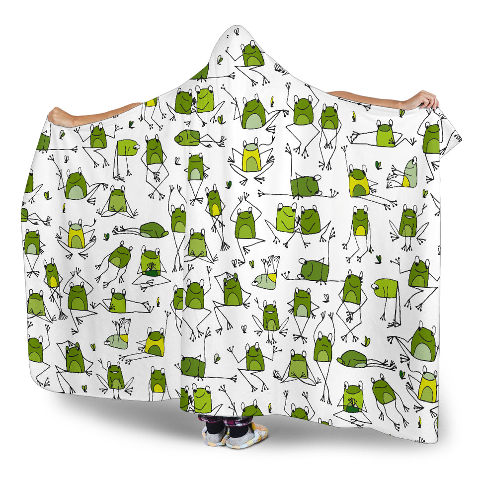 Sketch Funny Frog Pattern Hooded Blanket