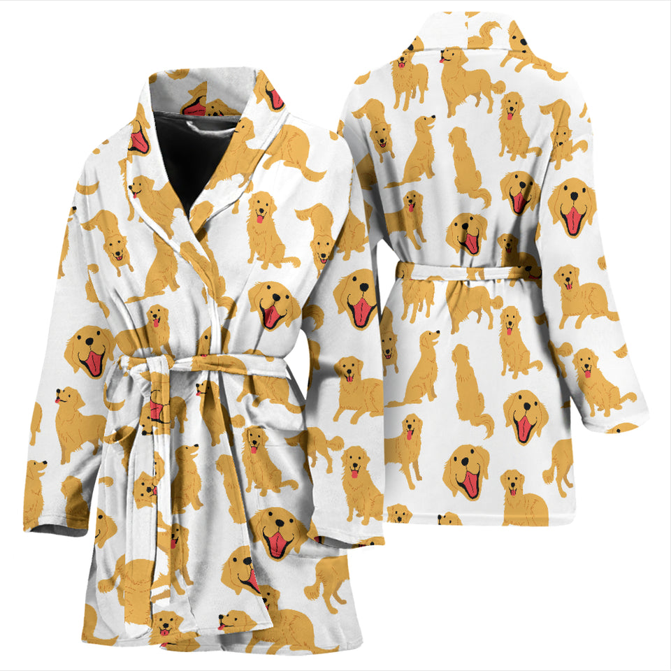Golden Retriever Pattern Print Design 05 Women's Bathrobe