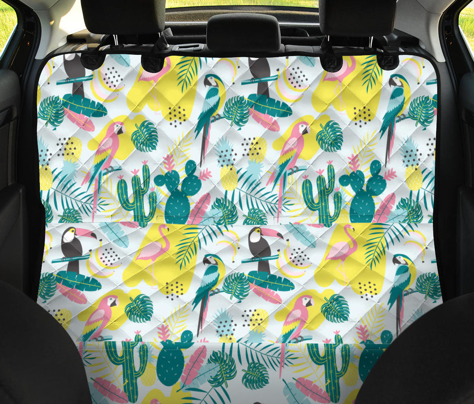 Cute Parrot Toucan Flamingo Cactus Exotic Leaves Pattern Dog Car Seat Covers