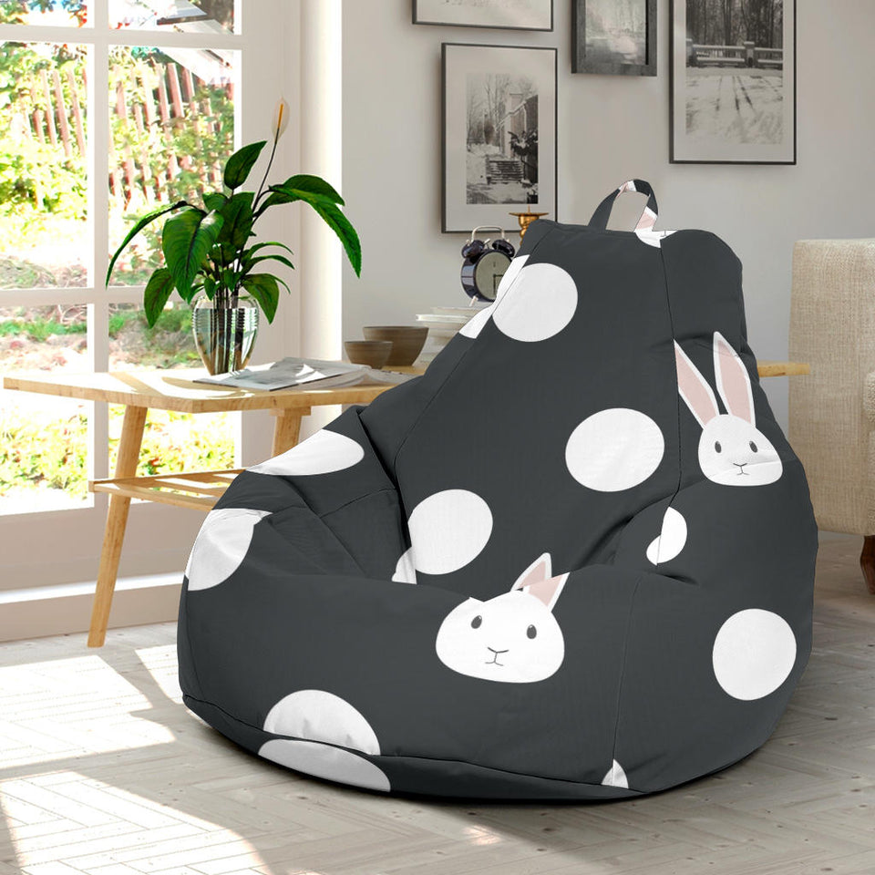 Cute White Rabbit Polka Dots Black Background Bean Bag Cover