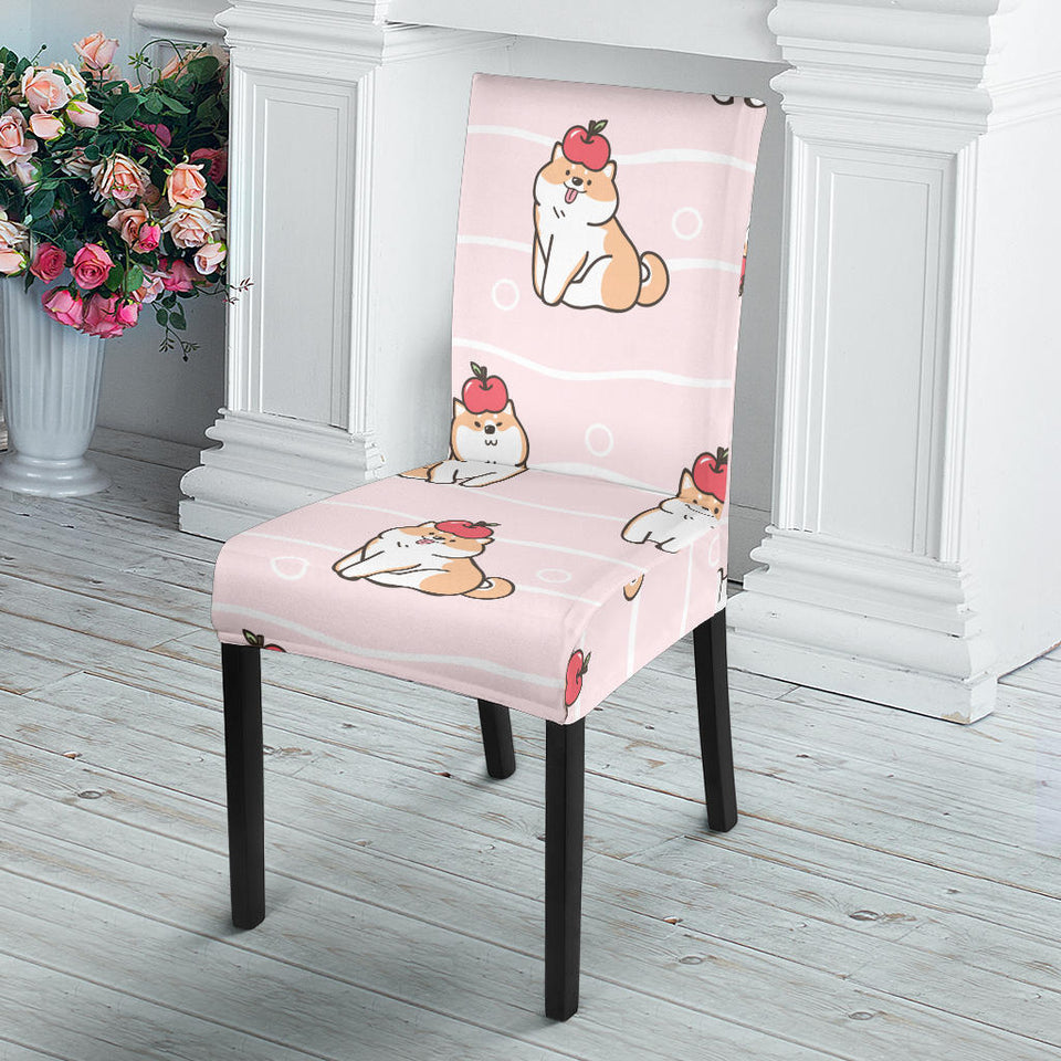 Cute Shiba Inu Dog Apple Pattern Dining Chair Slipcover