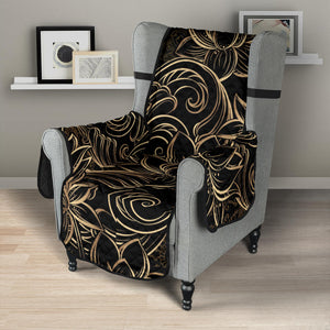 luxurious gold lotus waterlily black background Chair Cover Protector