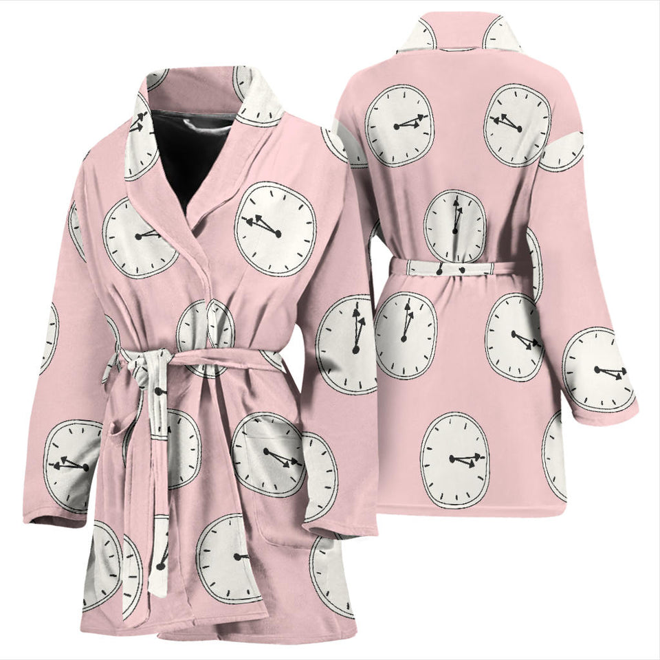 Clock Pattern Pink Blackground Women'S Bathrobe