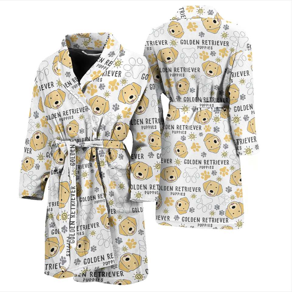 Golden Retriever Pattern Print Design 04 Men's Bathrobe