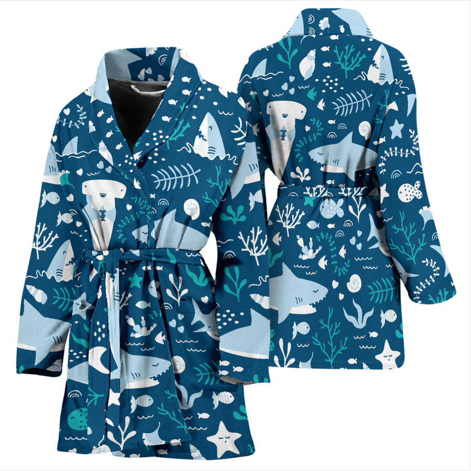 Cute Shark Pattern Women'S Bathrobe