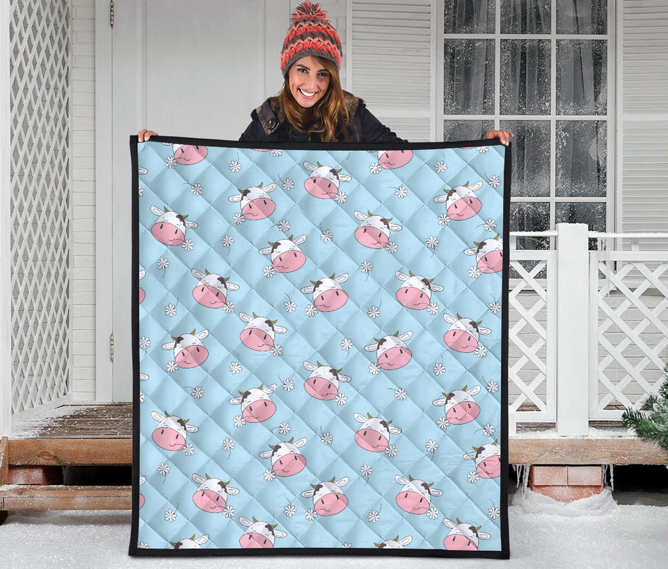 Cute Cow Flower Pattern Premium Quilt
