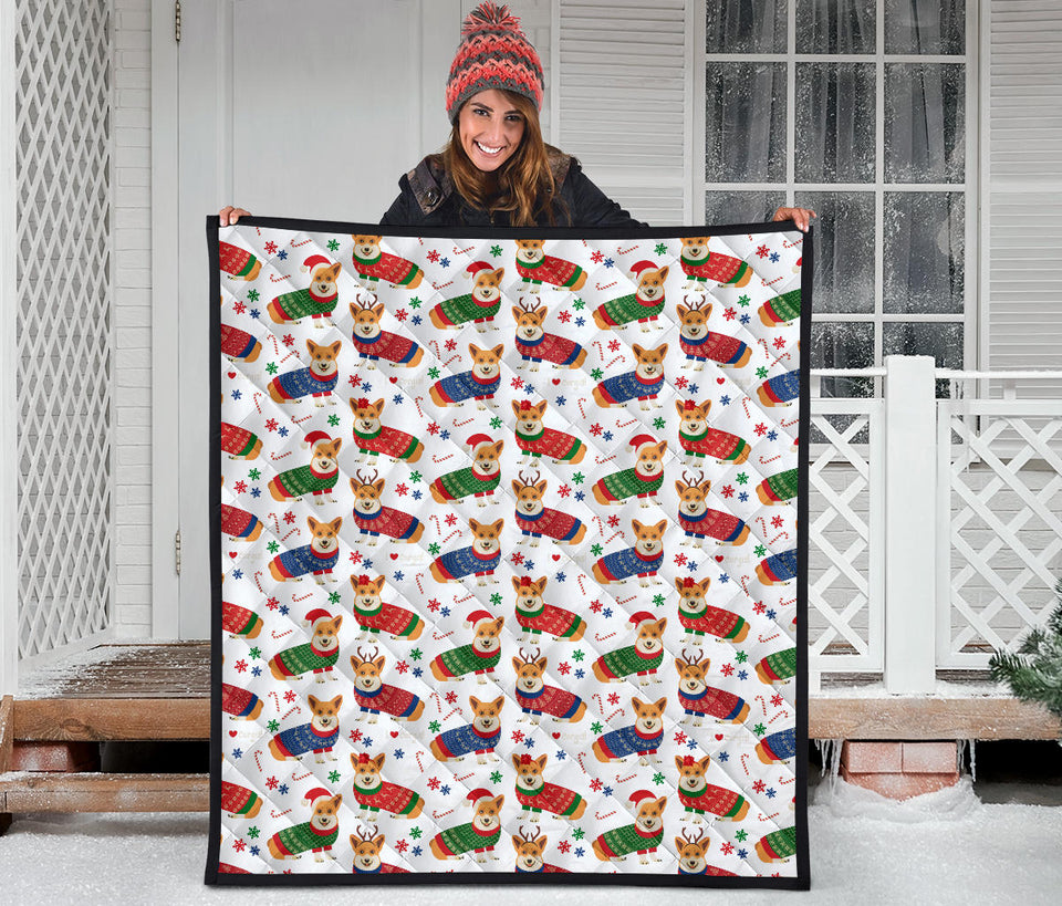 Corgi Christmas Pattern Premium Quilt