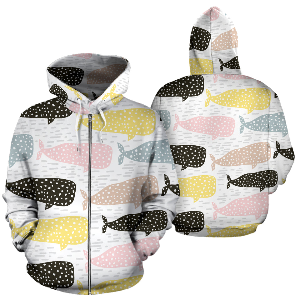 Whale Dot Pattern Zip Up Hoodie