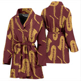 Hand Drawn Gold Saxophone Red Background  Women'S Bathrobe