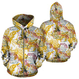 Cool Bee Honeycomb Leaves Pattern Zip Up Hoodie