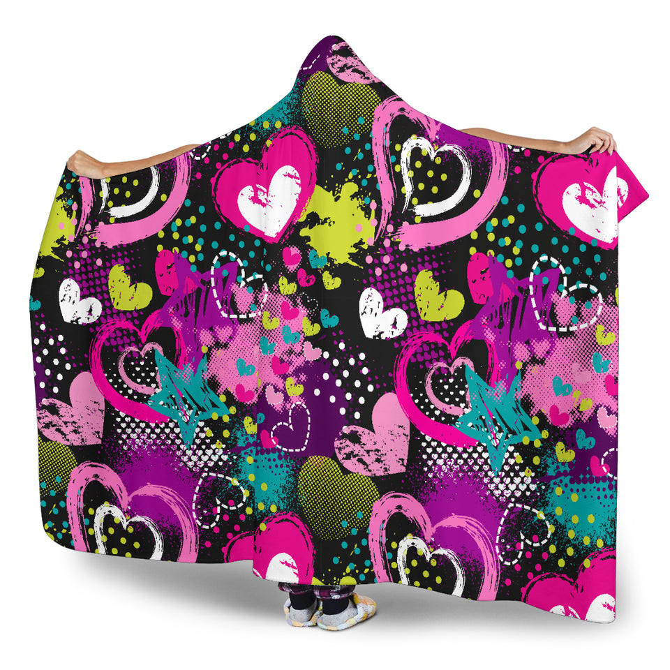 Heart Dot Wave Star Creative Design Pattern Hooded Blanket