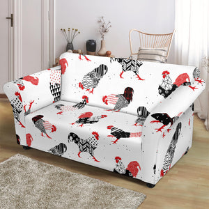 Cool Rooster Chicken Cock Floral Ornament Background Loveseat Couch Slipcover