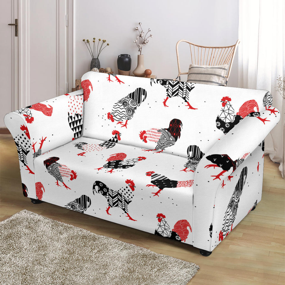 Cool Rooster Chicken Cock Floral Ornament Background Loveseat Couch Slipcover