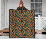 Colorful Papaya Tropical Leaves Premium Quilt