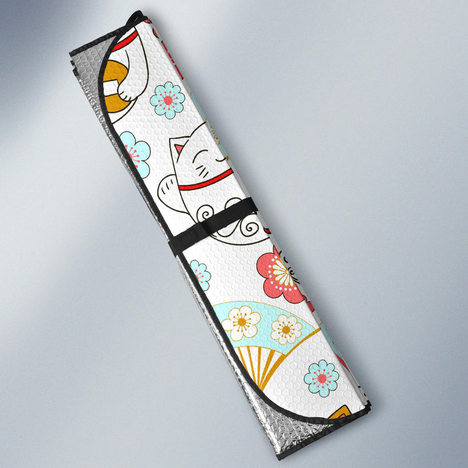 Maneki Neko Cat Fan Sakura Car Sun Shade