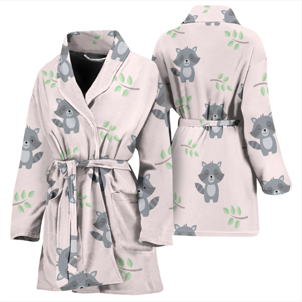 Cute Raccoons Leaves Pattern Women'S Bathrobe