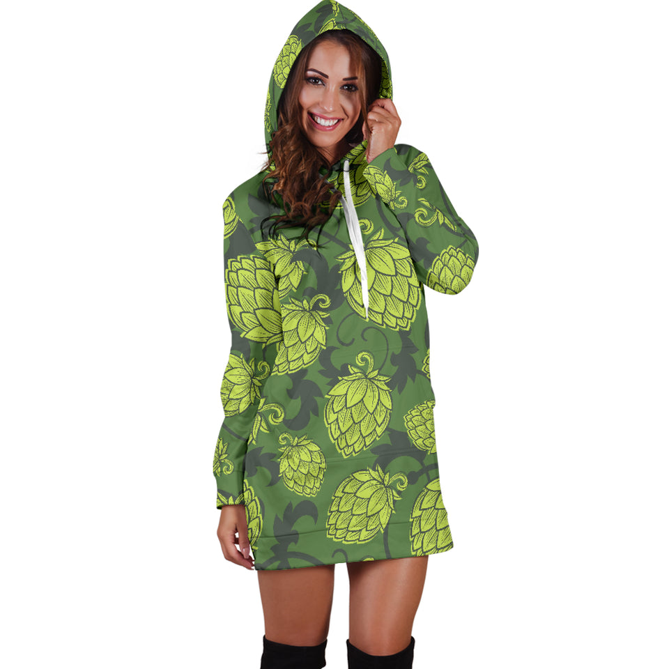 Hop Pattern Hop Cone Background Women'S Hoodie Dress