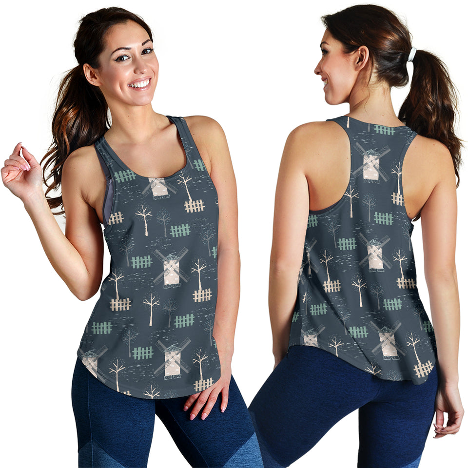 windmill tree pattern Women Racerback Tank Top