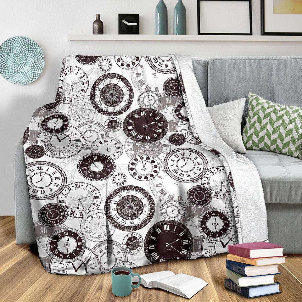 Classic Vintage Clock Pattern Premium Blanket