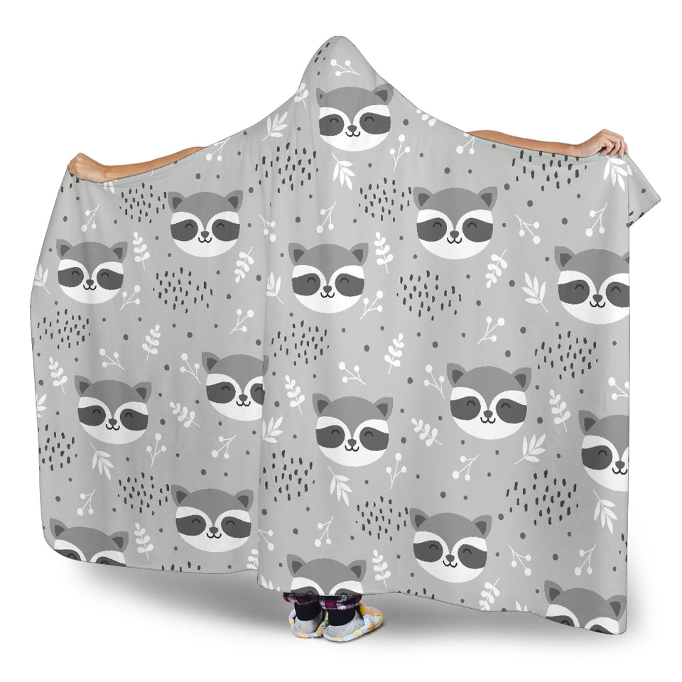 Cute Raccoons Leaves Dot Hooded Blanket