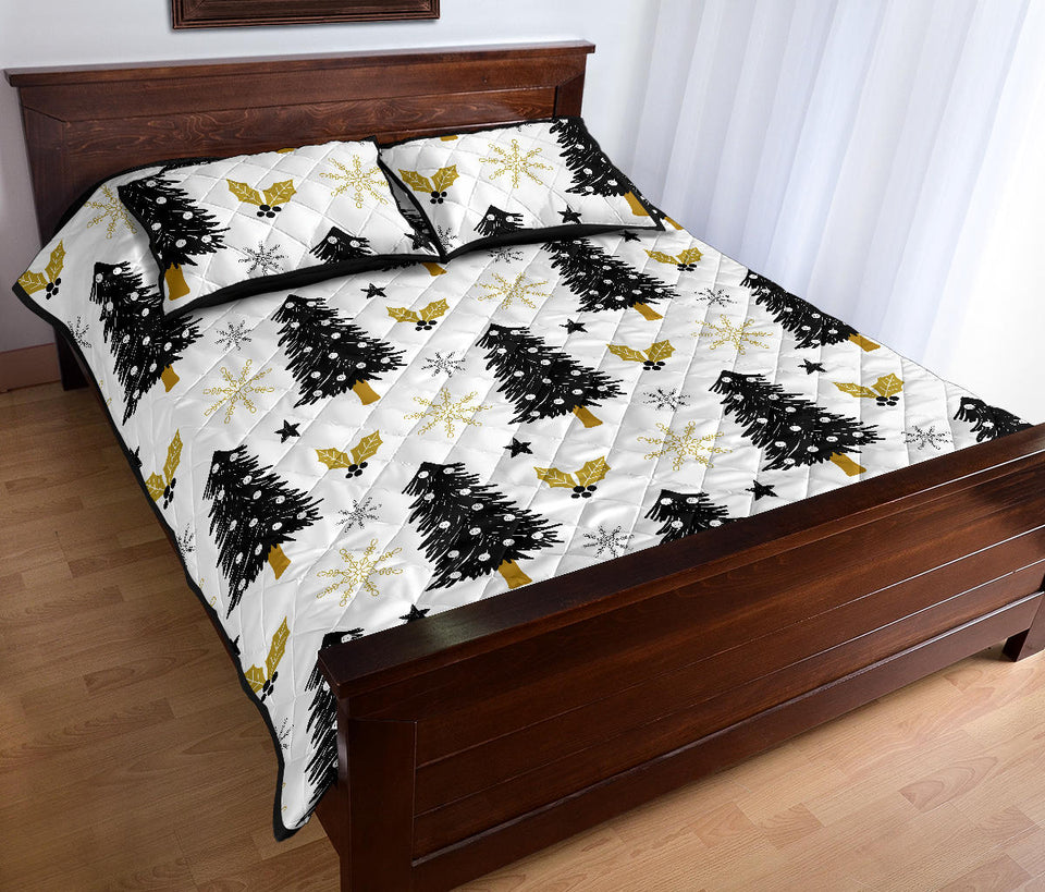 Christmas tree holly snow star pattern Quilt Bed Set
