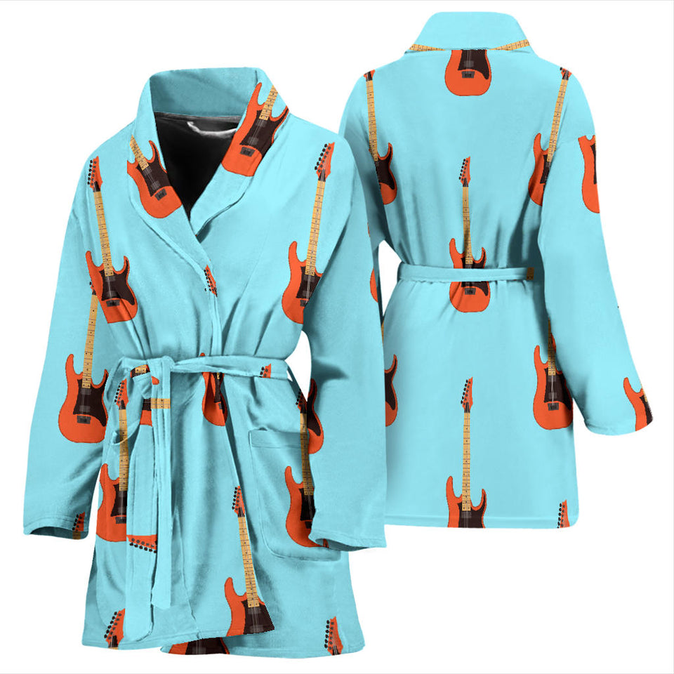 Electric Guitar Pattern Light Blue Background Women'S Bathrobe