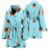 Electric Guitar Pattern Light Blue Background Women'S Bathrobe