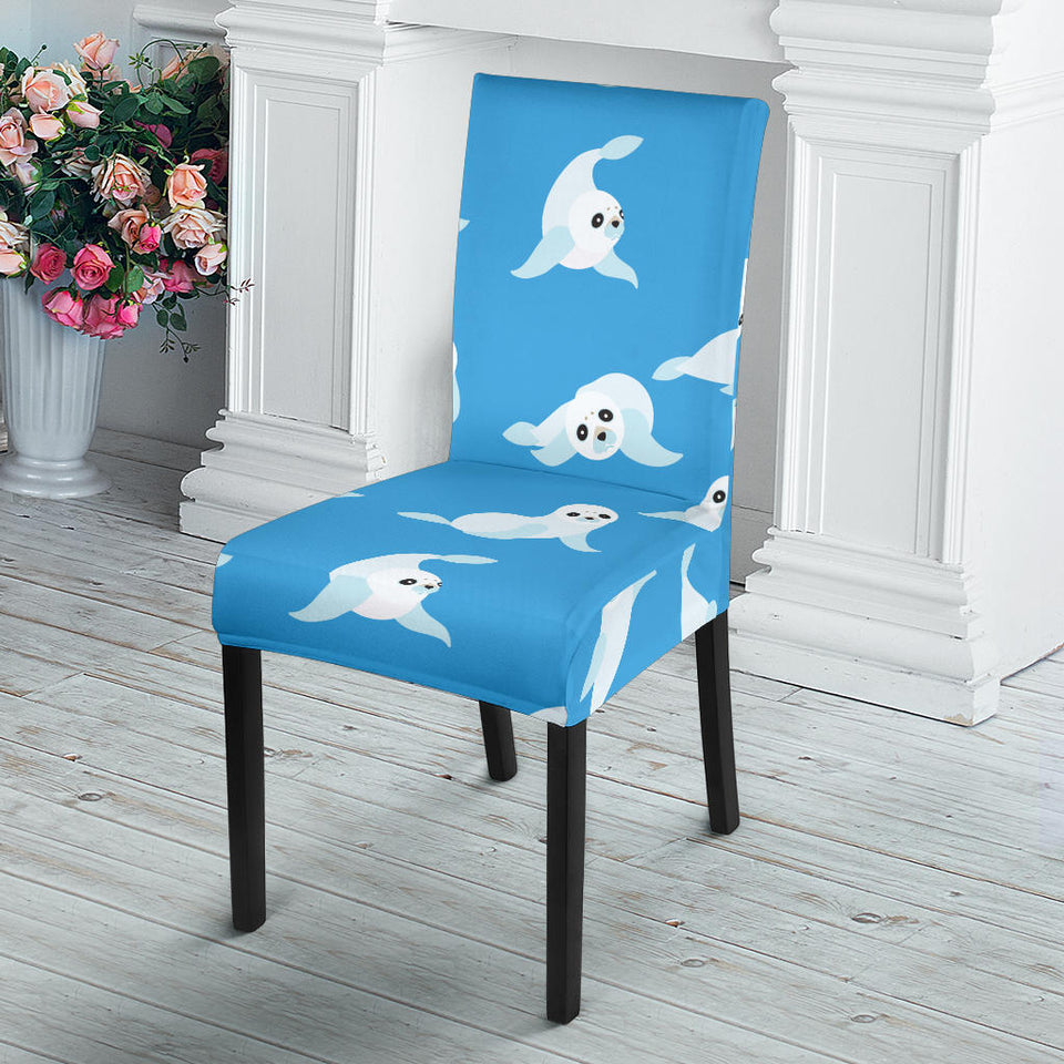 Cute Sea Lion Seal Pattern Background Dining Chair Slipcover
