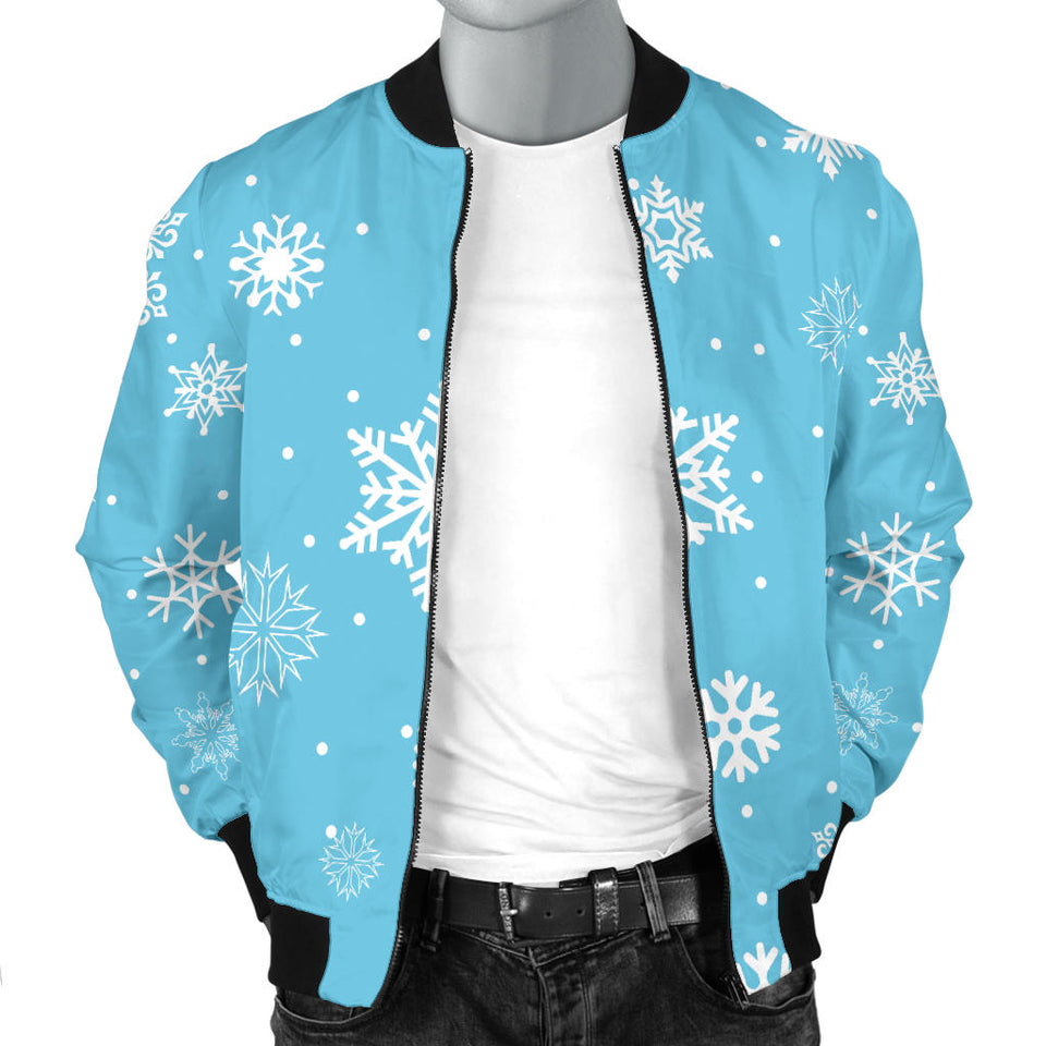 Snowflake Pattern Blue Background Men'S Bomber Jacket