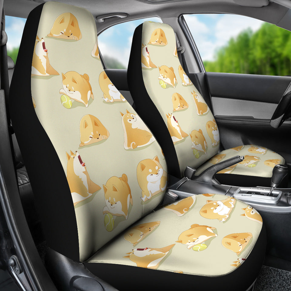 Cute Fat Shiba Inu Dog Pattern  Universal Fit Car Seat Covers
