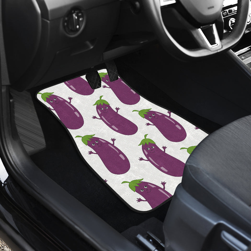 Eggplant Pattern Print Design 01 Front and Back Car Mats