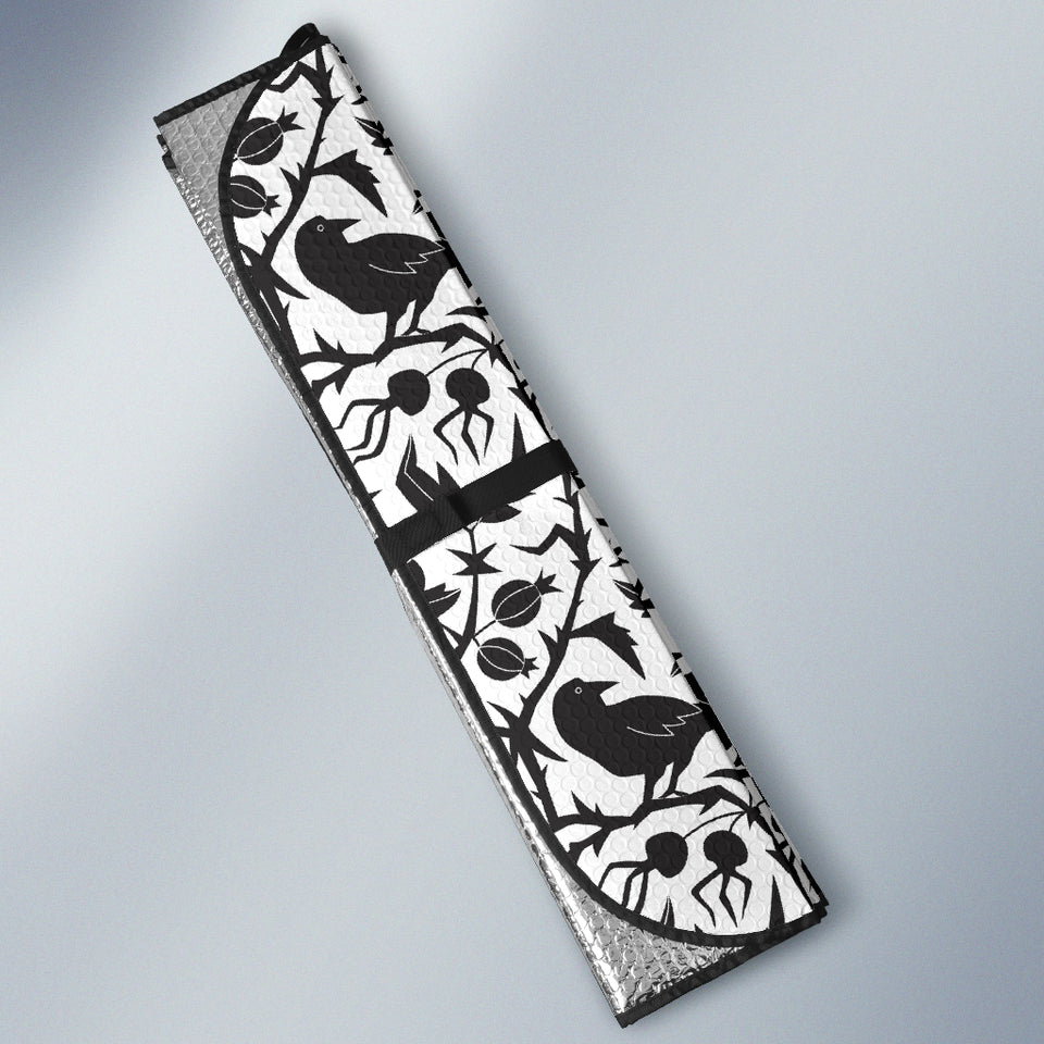 Crow Dark Floral Pattern Car Sun Shade