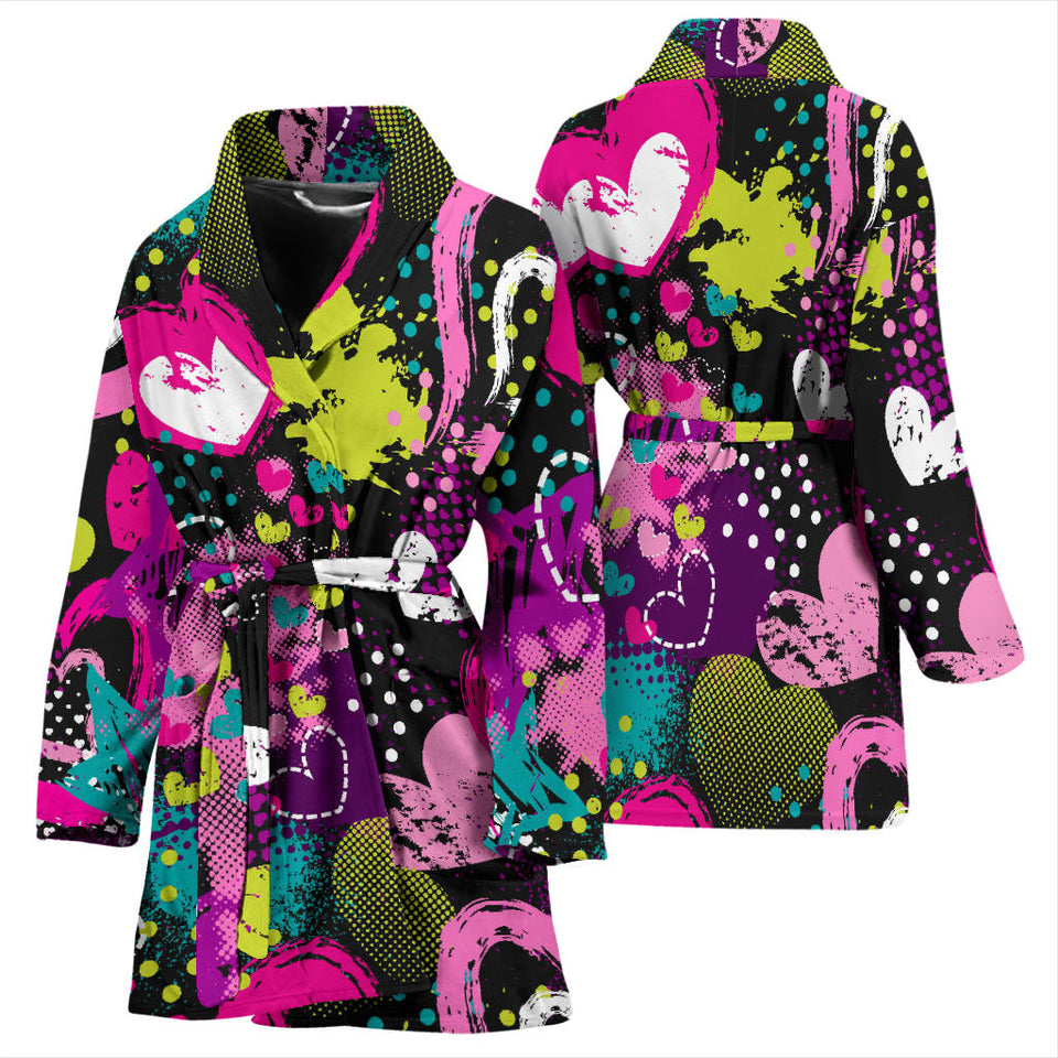 Heart Dot Wave Star Creative Design Pattern Women'S Bathrobe