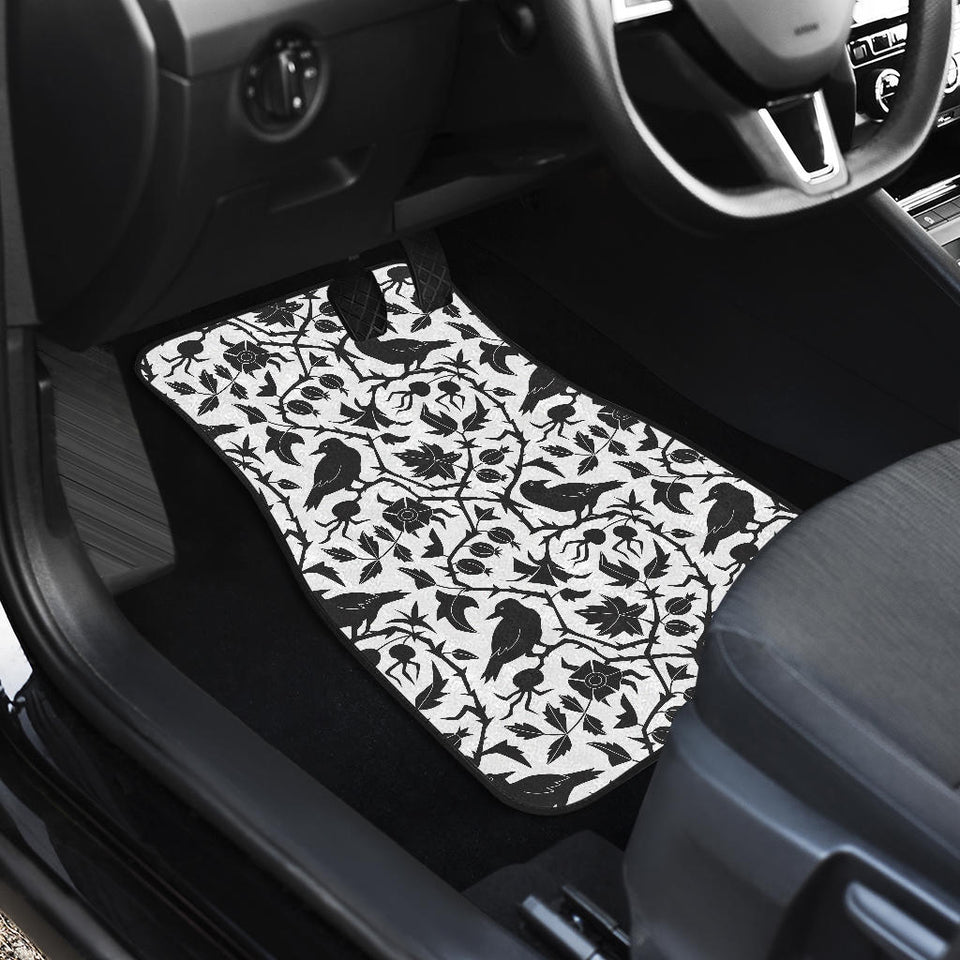 Crow Dark Floral Pattern Front And Back Car Mats