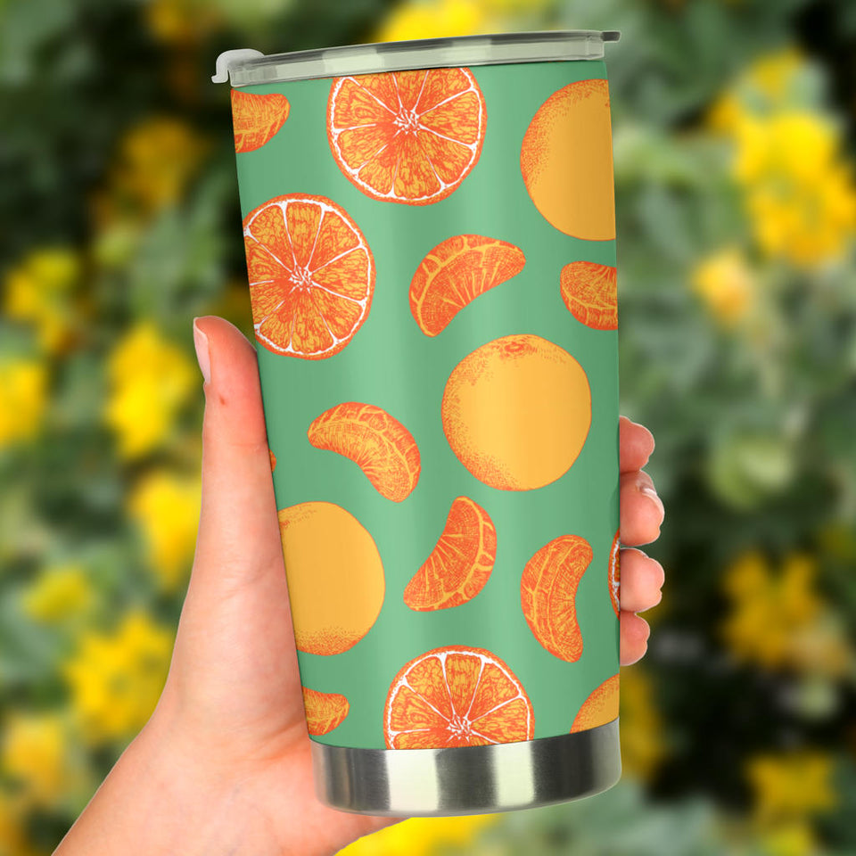 Orange Fruit Pattern Green Background Tumbler