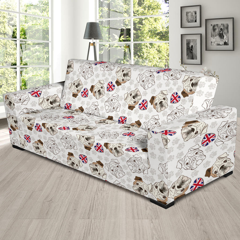 English Bulldog Pattern Print Design 01 Sofa Slipcover