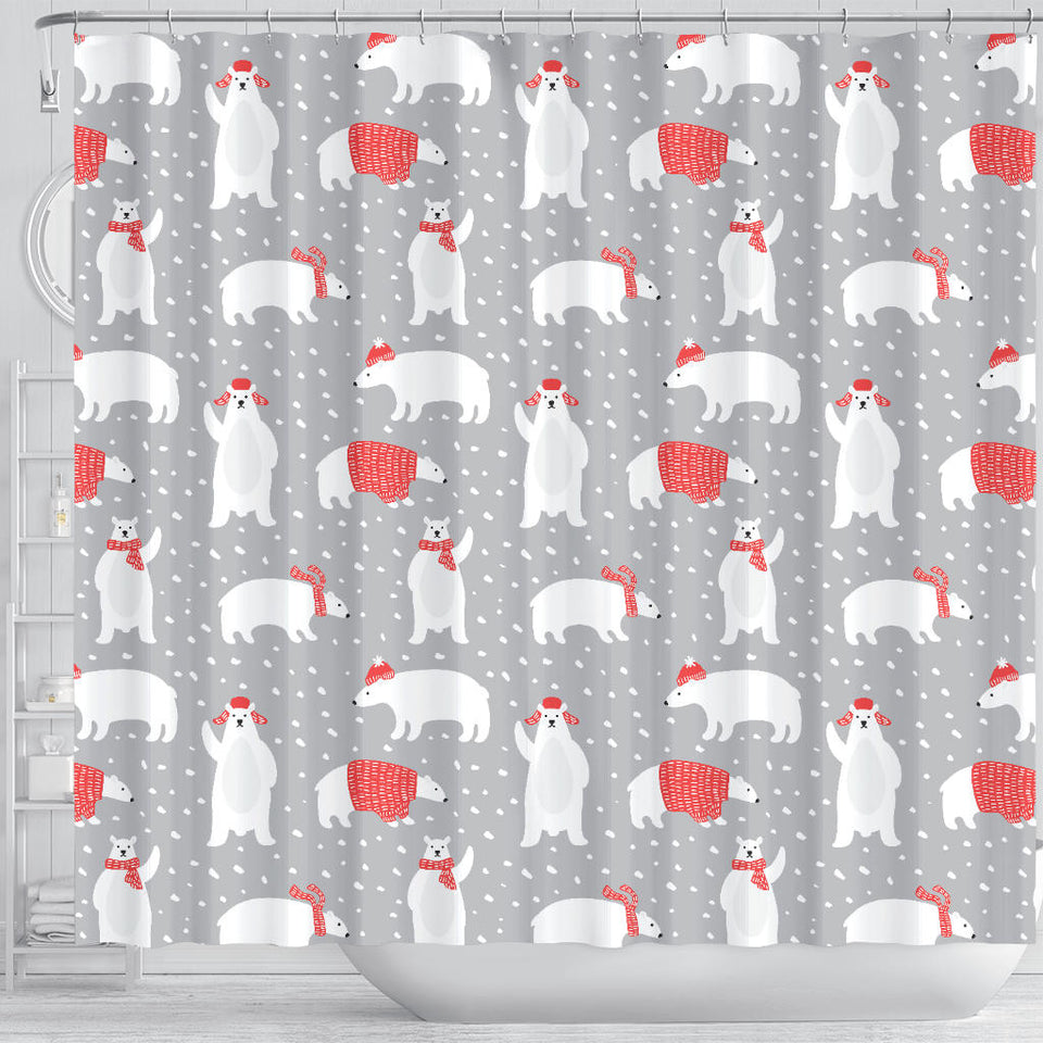 Cute Polar Bear Christmas Snow Pattern Shower Curtain Fulfilled In US