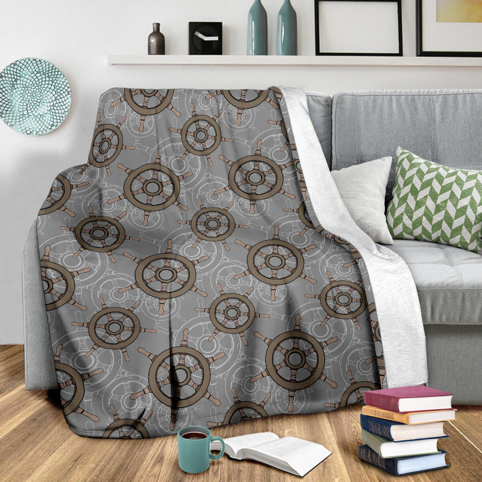 Nautical Wood Steering Wheel Pattern Premium Blanket