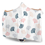 Black Gray Cream Coral Ginkgo Leaves Pattern Hooded Blanket